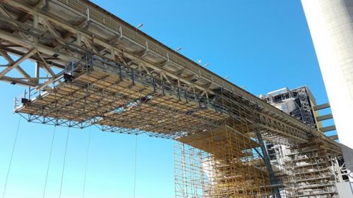 The APS technitruss access platform system and scaffold access on a coal conveyor to enable inspection, repair and fabric maintenance works in Victoria
