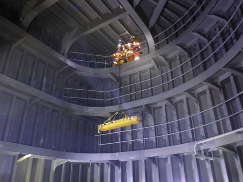 A Vertech marine class emergency rescue team conducting rescue practice in a FPSO ballast tank offshore.