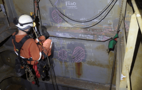 Conventional NDT Services by a marine class inspector on an offshore FPSO as paet of a special survey.