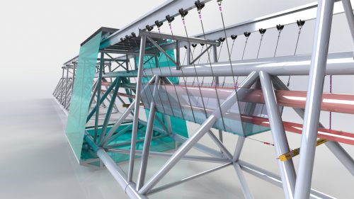 A 3d render of a multi level access platform system and specialist access platform on the offshore North Rankin platforms Flare bridge