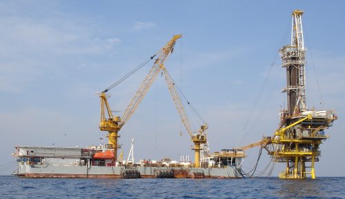 The rob ray T7 tender barge conducting drilling operations in the gulf of Thailand