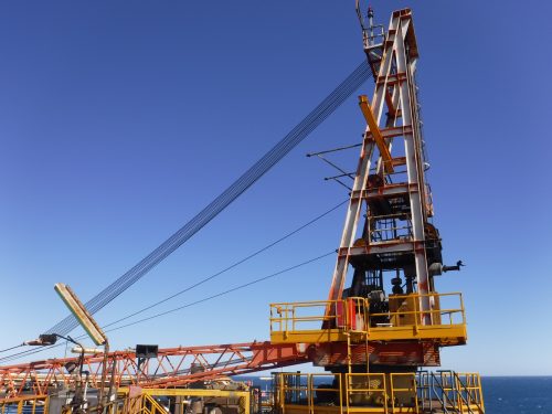 An offshore crane derrick is ready for inspection.