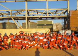 Morning stretches for our team of 100+ rope access fitters, welders, painter blasters, riggers, NDT technicians constructing the Gorgon LNG plant.