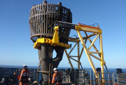 The old flare tip of Goodwyn Alpha is being prepared to be removed.