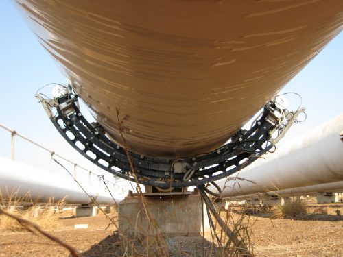 A sonomatic advanced NDT corrosion mapping system on a pipeline.