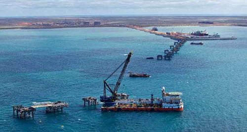 A view from above of an offshore barge.
