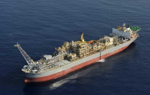 A standoff image of the Jadestoen Montara Venture offshore floating production and storage offtake (FPSO) facility.