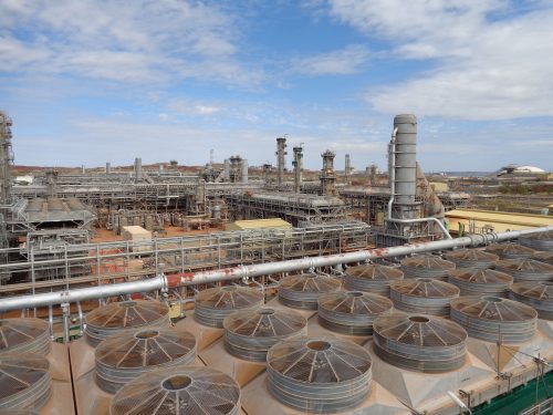 An image of an LNG plant looking down over the fin fan area and beyond