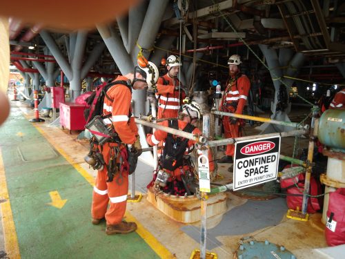 A Vertech rope access, confined space entry and management team deployed offshore.