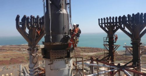 The Okha FPSO riser turret mooring (RTM) taken during a Class inspection and remediation package.