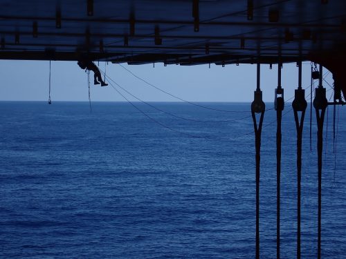 A vertech IRATA Rope Access technician hangs on the underside of the CPF as part of an inspection service.