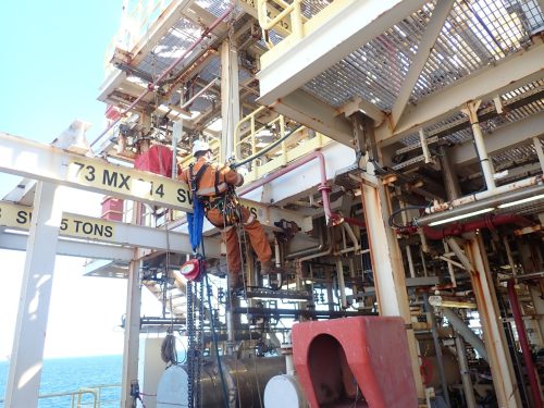 A Vertech rope access lifting equipment engineer conducting inspections of monorails