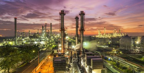 A stock image of a downstream oil and gas refinery