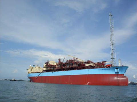 A Woodside supplied image of the Ngujima-Yin FPSO located over the Vincent oil field in Western Australia.