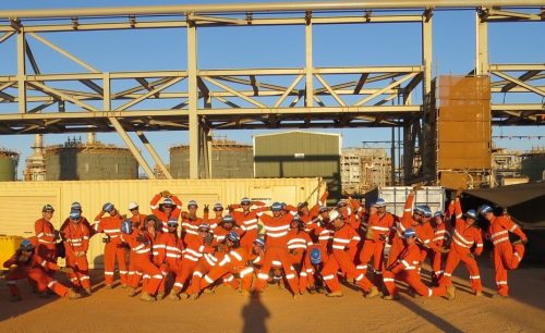 A picture of the Vertech rope access trades and Rope access NDT personnel during the Gorgon LNG construction project on Barrow island A picture of the Vertech rope access trades and Rope access NDT personnel during the Gorgon LNG construction project on Barrow island