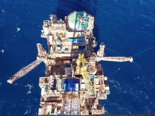 A view from the to of the Goodwyn Alpha (GWA) offshore production platform during the GWA flare remediation project. A view from the to of the Goodwyn Alpha (GWA) offshore production platform during the GWA flare remediation project.