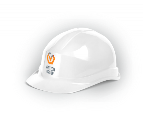 Vertech Group branded white hard hat.