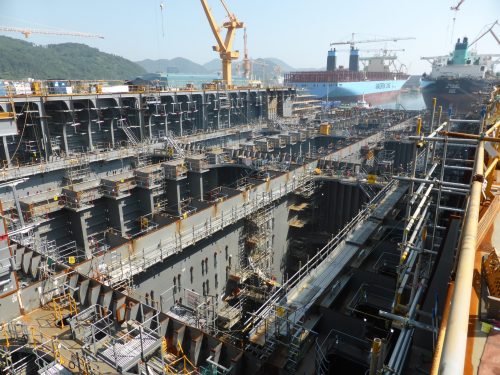 An image taken from the samsung shipyard in Korea during the Inpex FPSO and CPF baseline inspections of the hull, pressure systems and other associated infrastructure.