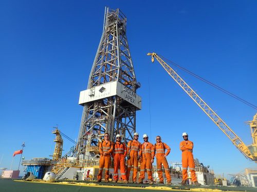 The team of Multi disciplined NDT, rope access and lifting equipment inspectors onboard a diamond Offshore semi sub drill rig