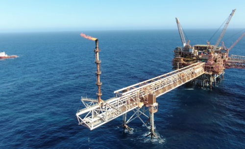 UAV inspection of an offshore platform on the flare, flare bridge and structure UAV inspection of an offshore platform on the flare, flare bridge and structure